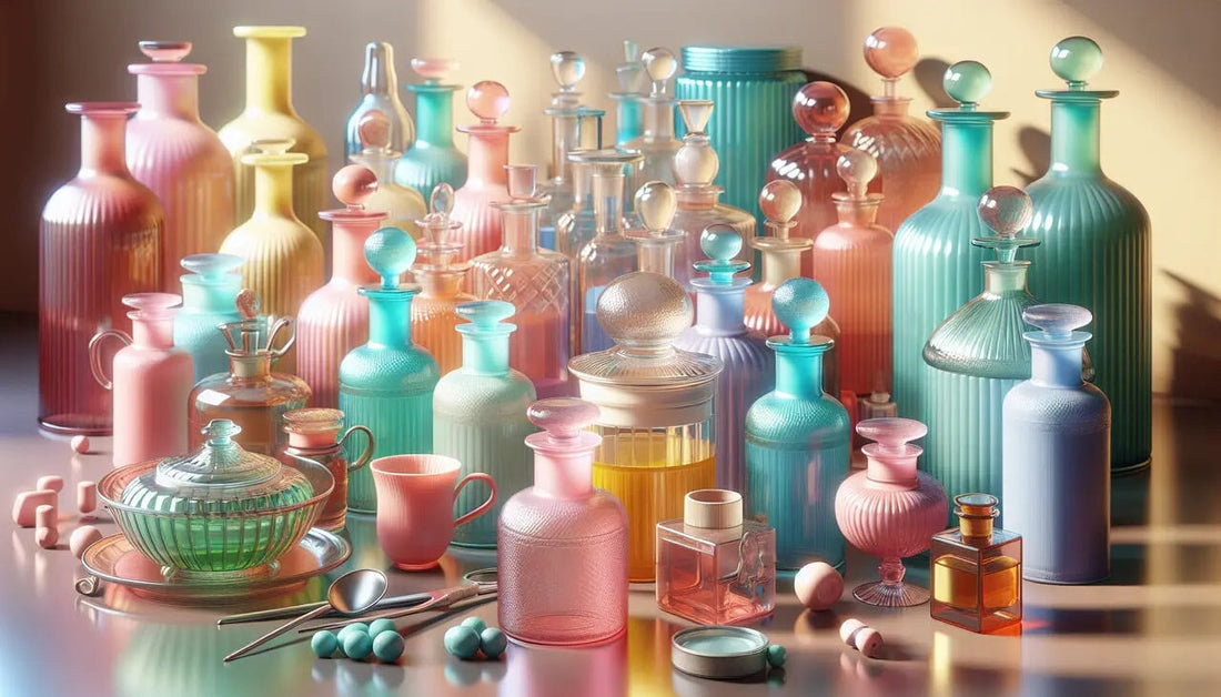 a pastel apothecary setting with generic items