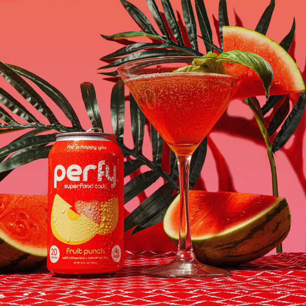 Punchy Watermelon Basil Martini made with Perfy Fruit Punch