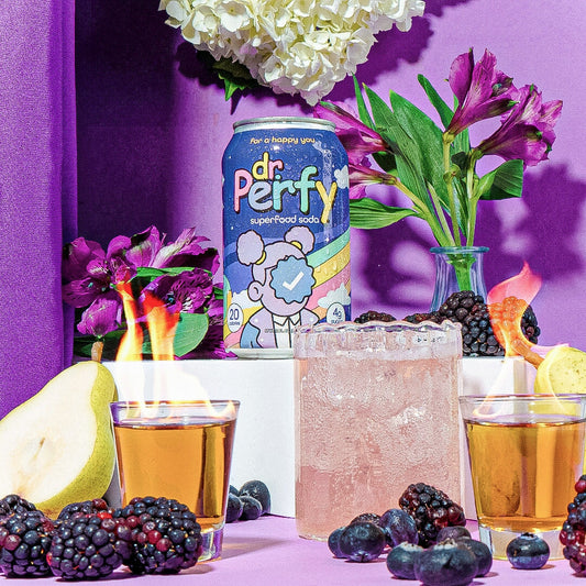 Flaming Dr. Perfy cocktail made with Dr. Perfy soda