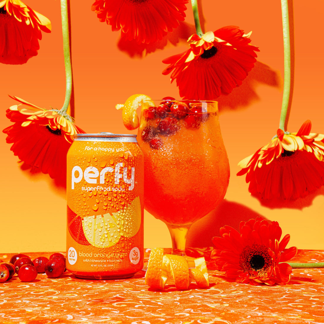 Cranberry Orange Spritzer made with Perfy Blood Orange Yuzu