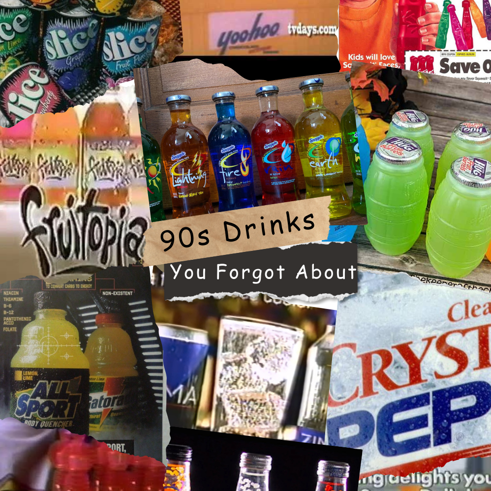 A collage of 90s drinks made by AI