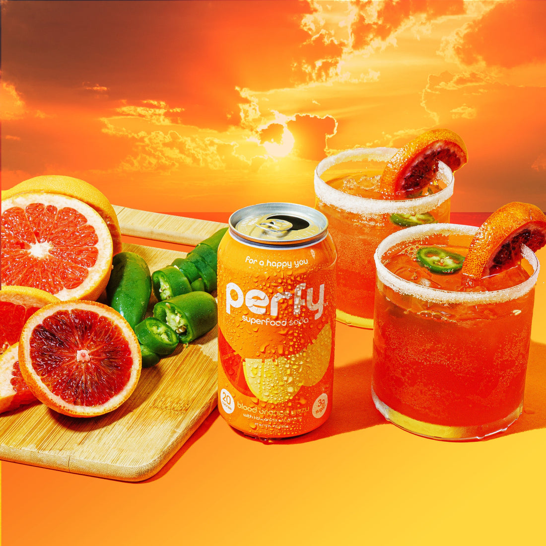 Spicy Paloma Cocktail made with Perfy Blood Orange Yuzu