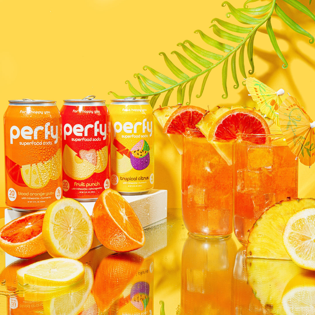 Caribbean Rum Punch made with Perfy Blood Orange Yuzu, Tropical Citrus and Fruit Punch