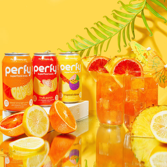 Caribbean Rum Punch made with Perfy Blood Orange Yuzu, Tropical Citrus and Fruit Punch