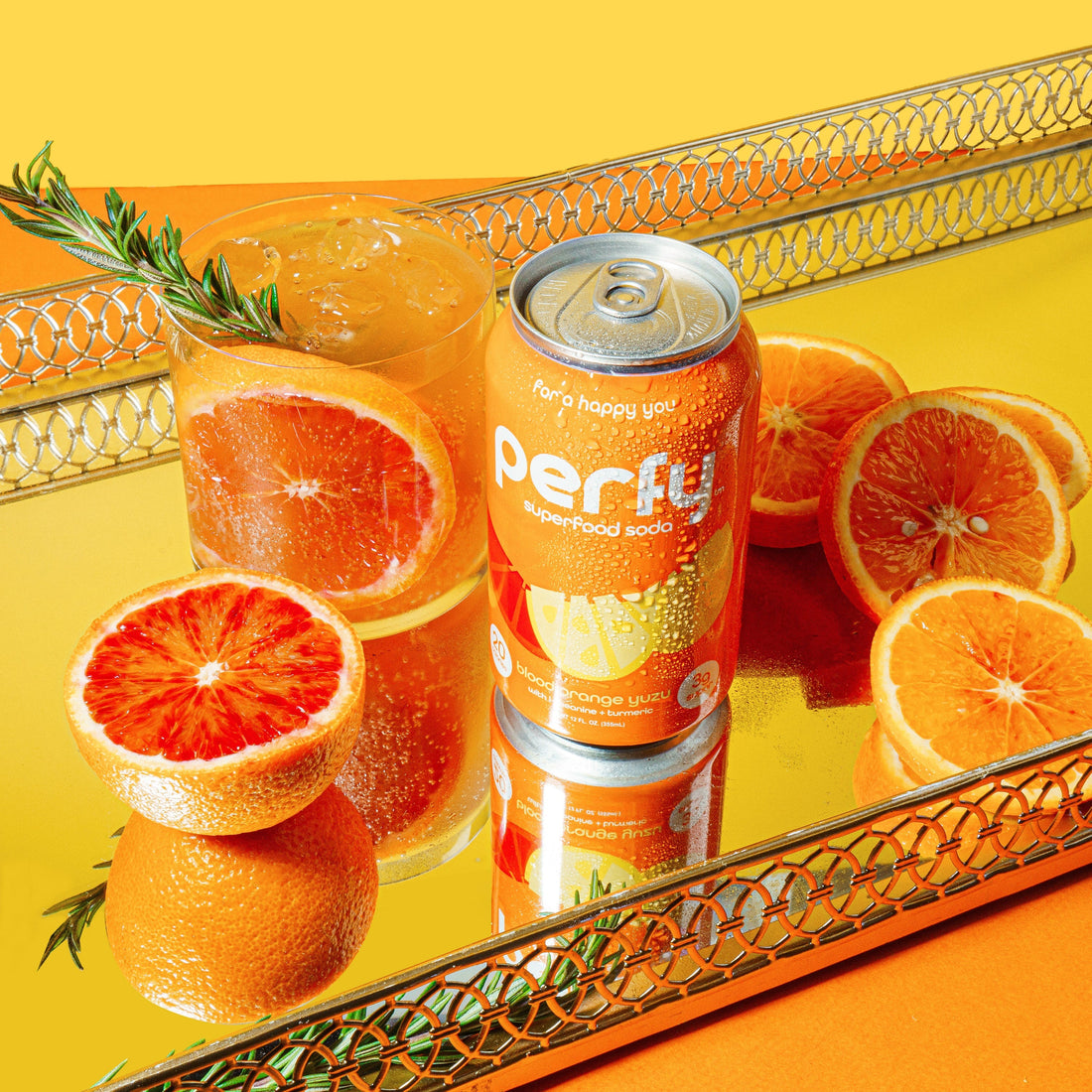 Blood Orange Yuzu Rosemary Sparkler made with Perfy Blood Orange Yuzu